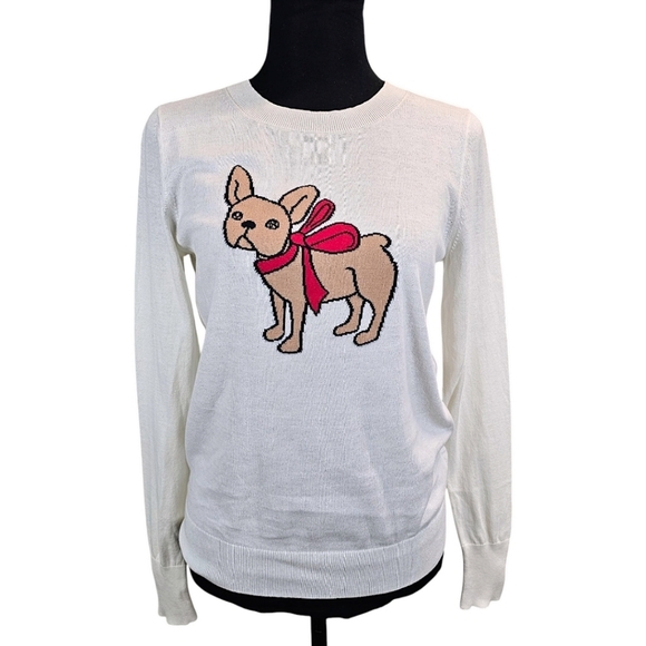 NWT Banana Republic Frenchie Intarsia Sweater Sz XS Cream Lightweight Puppy Dog - Picture 2 of 15
